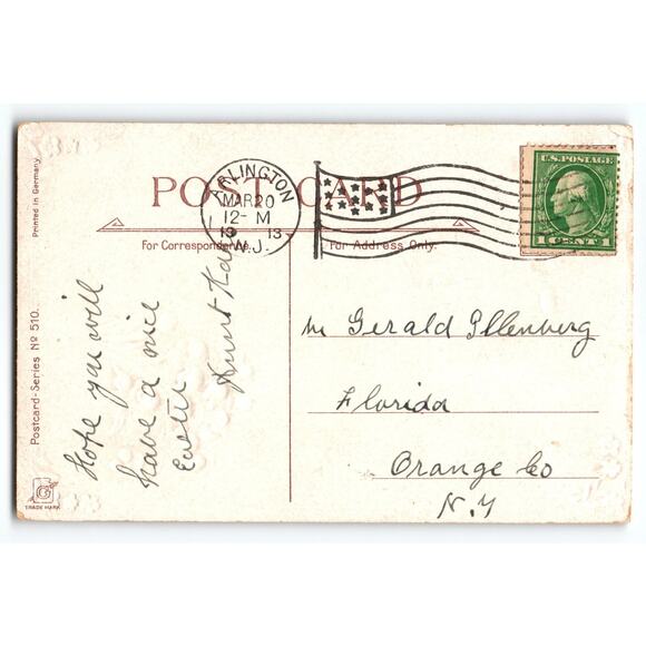 Vintage 1913 Easter Greetings Postcard with Birds & Lily of the Valley Antique - Picture 2 of 2